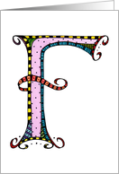 Whimsical F Monogram On White Blank Card
