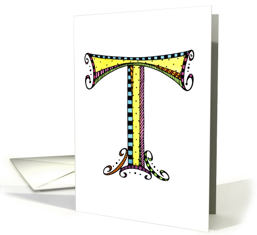Whimsical T Monogram On White Blank card (1029541)