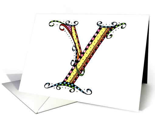 Whimsical Y Monogram On White Blank card (1030015)
