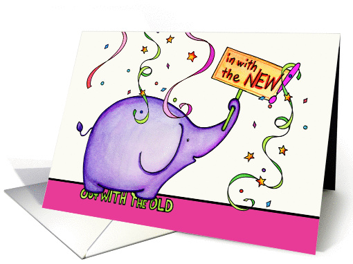 In With The New Purple Elephant New Year's Day card (1460848)