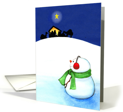 Snowman Watching Nativity Scene Christmas card (1505654)