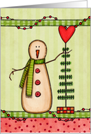 Prim Snowman with Christmas Tree card