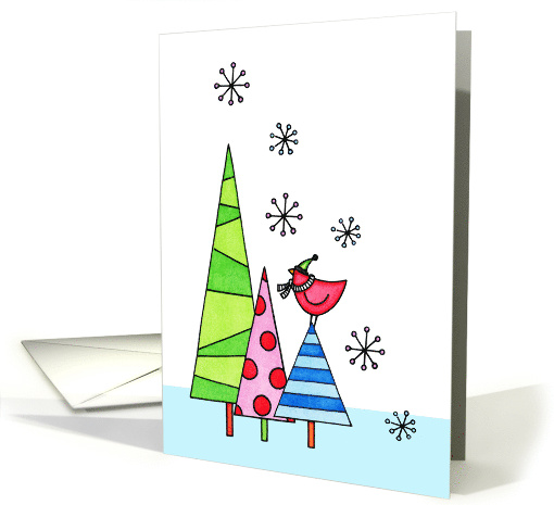 Fun Patterned Christmas Trees with Redbird card (1587480)