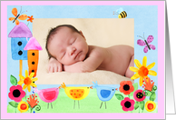 Whimsical Pastel Flower Garden Birth Announcement, Photo Insert card
