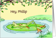 Enjoy the Moment, Frog Sunbathing on Lily Pad, Birthday Customize Text card