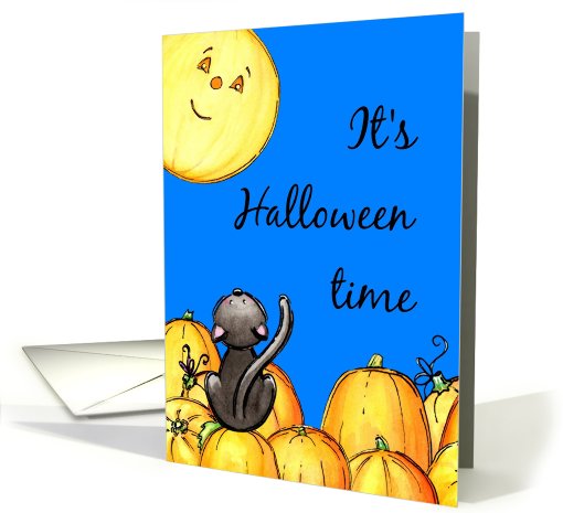 Pumpkins and Cat Halloween card (690908)