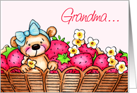 Mother’s Day To Grandma, Teddy Bear In A Basket Of Strawberries card