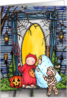 Costumed Kids Trick Or Treat Halloween Card