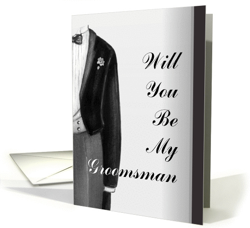 Will You Be My Groomsman Black and White Tuxedo Invitation card