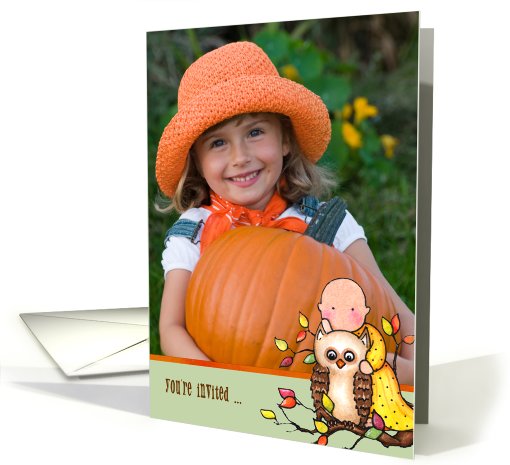 Autumn Baby & Owl Thanksgiving Photo Insert Invitation card (957057)