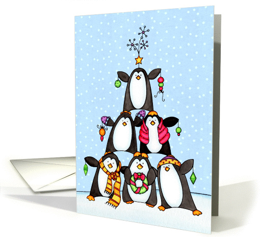 Stacked Penguins Christmas Tree card (973813)