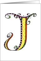 Whimsical J Monogram On White Blank Card