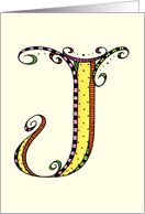 Whimsical J Monogram On Yellow Blank Card