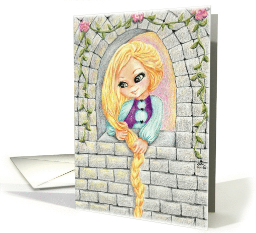 Long Hair Rapunzel in Window of Castle Tower card (100091)