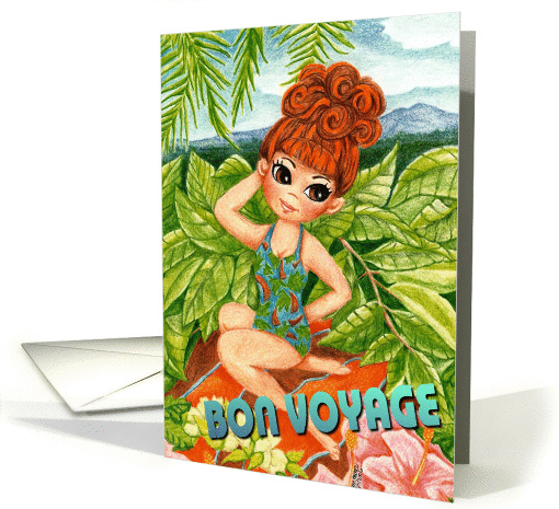 BON VOYAGE Tropical Girl on Relaxing Sunny Sunshine Vacation card