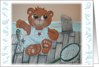 Fishing Teddy Bear Cub Fisherman on Dock Catching a Fish card