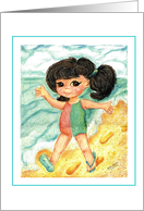 Little Girl Beachcombing by the Surf card