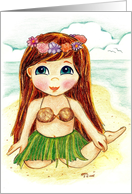 Brown Hair Brownette Wahini Girl Luau at the Ocean Beach card