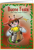 Happy Holidays Buone Feste Italian Bee Honey Bee Accordion Player card