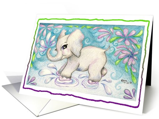 Elephant Making A Splash Baby Shower or Birth Announcement card