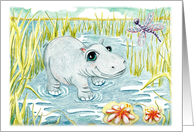 Hippo Hippopotamus and Dragonfly Lily Pads card