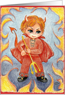 Halloween Mischievous Little Devil Boy with Pitchfork card