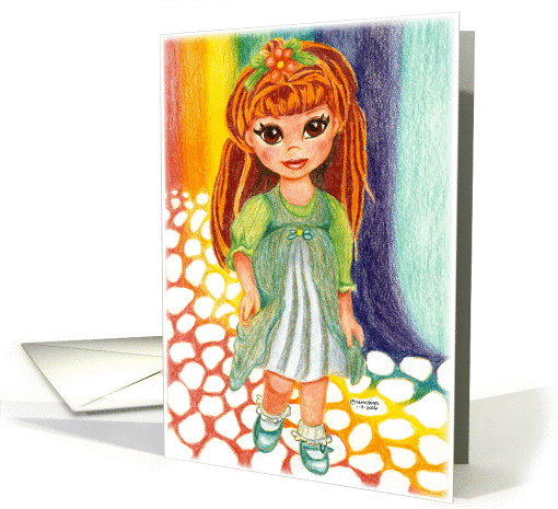 Little Big Eyed Rainbow Irish Girl What's New St. Patrick's Day card