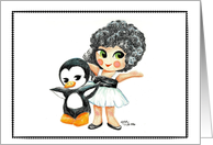 Holiday Winter Party Penguin with Little Girl Dancer card