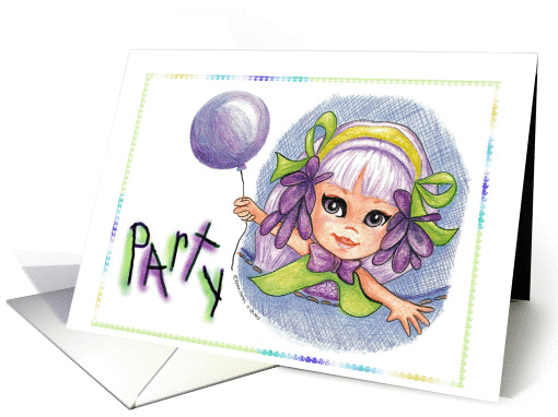 Purple One Balloon Flower Girl Party Invitations card (97169)