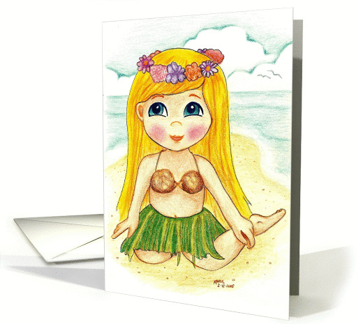 Wahini Hula Girl at the Ocean Beach card (97173)