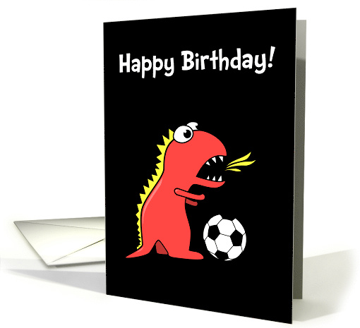 Funny Cartoon Dinosaur Soccer Black Birthday card (979013)