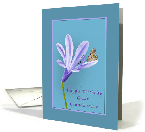 Birthday, Great Grandmother, Lilac Daylily Flower and Butterfly card