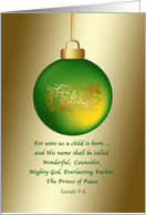Christmas, Green Peace Ornament, Religious card