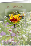 Birthday, 58th, Tulip and Butterfly, Religious card