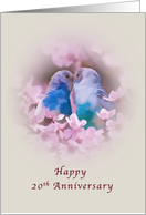 Anniversary, 20th, Loving Parakeets and Pink Flowers card