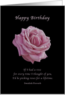 Birthday, Pink Rose on Black card