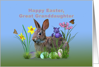 Easter, Great Granddaughter, Bunny, Eggs, and Spring Flowers card