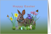 Easter, Bunny, Eggs, and Spring Flowers card