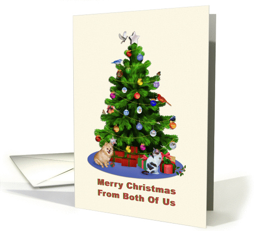 From Both of Us, Merry Christmas Tree, Dog, Cat, Birds card (1289734)