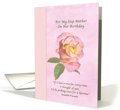 Birthday, Step Mother, Pink and Yellow Peace Rose card (1336028)