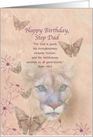 Birthday, Step Dad, Cougar and Butterflies, Religious card