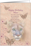 Birthday, Niece, Cougar and Butterflies, Religious card