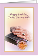 Pastor’s Wife Birthday Card with Aged Hands and Bible card