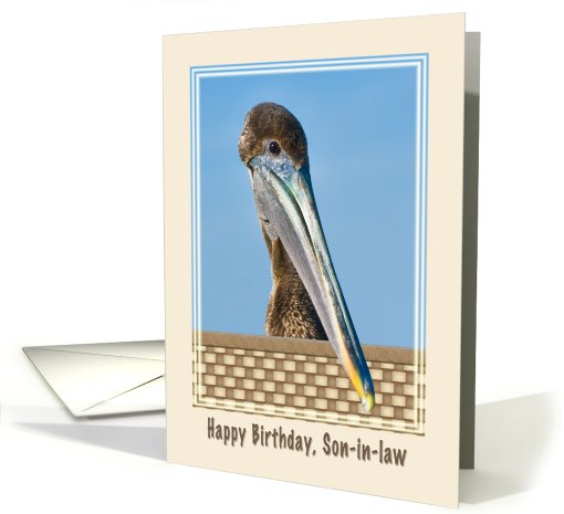Son-in-law's Birthday Card with Brown Pelican and Flowers card