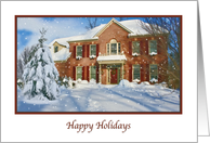 Christmas, Happy Holidays, Snow, House card