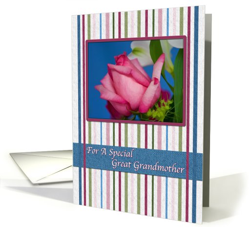 Birthday, Great Grandmother, Red Rose, Stripes card (692812)