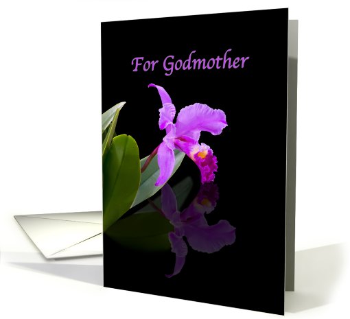 Birthday, Godmother, Orchid on Black card (809281)