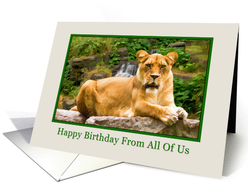 Birthday, From All of Us, Lion on a Rock card (856320)