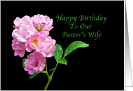 Birthday, Pastor’s Wife, Pink Garden Roses on Black card