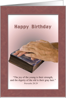 Birthday, Aged Hands, Worn Bible, Religious card